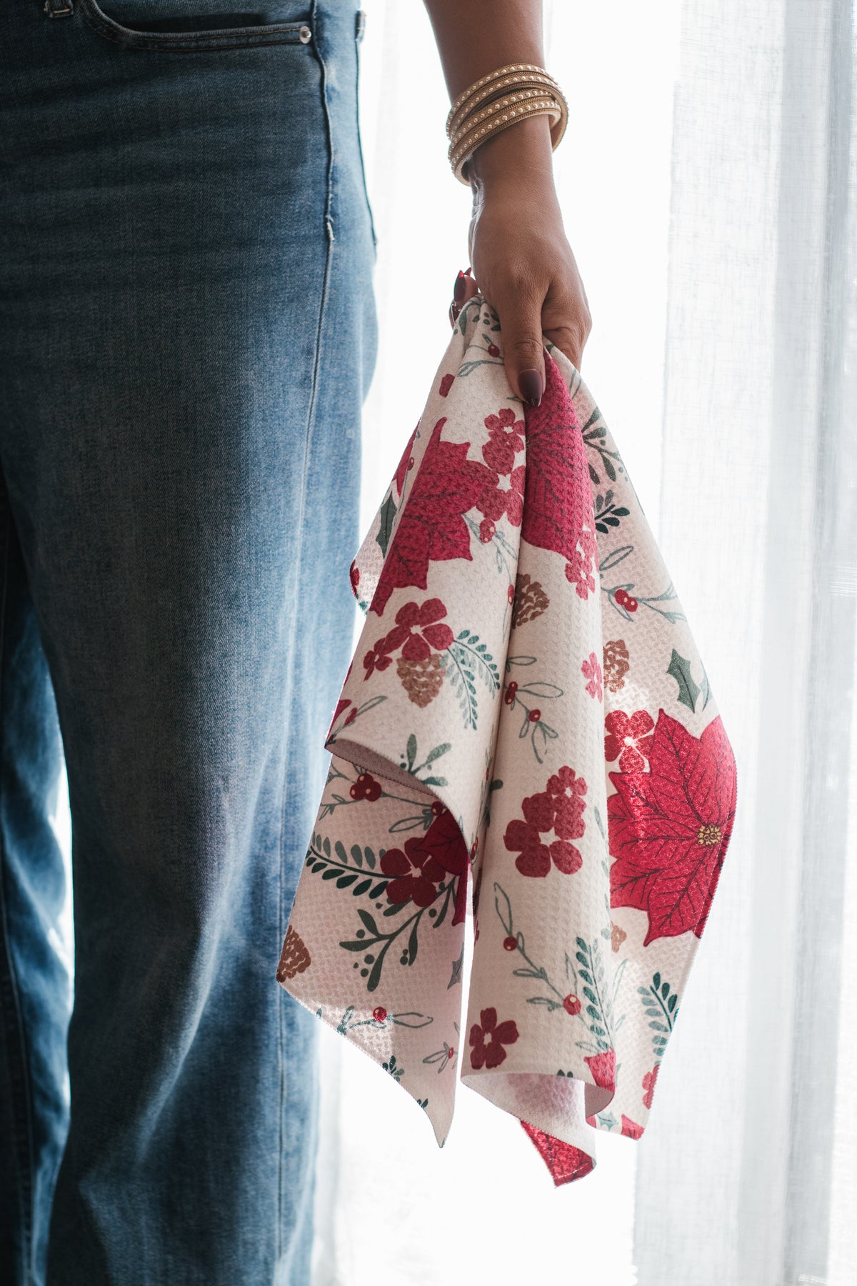Poinsettia Garden Kitchen Tea Towel