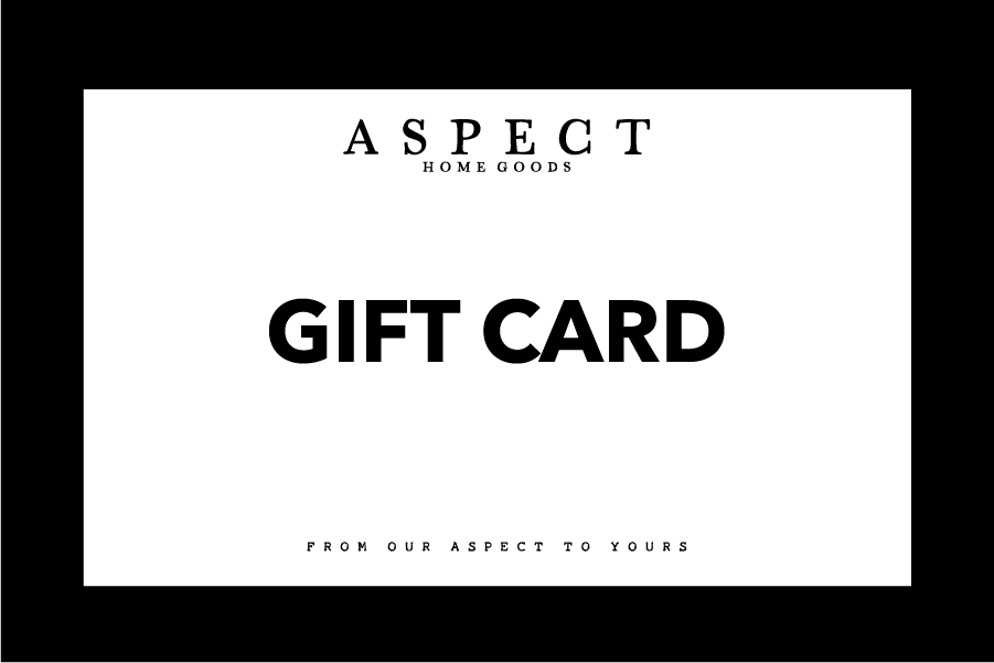 Aspect Home Goods gift card with black text on a white background