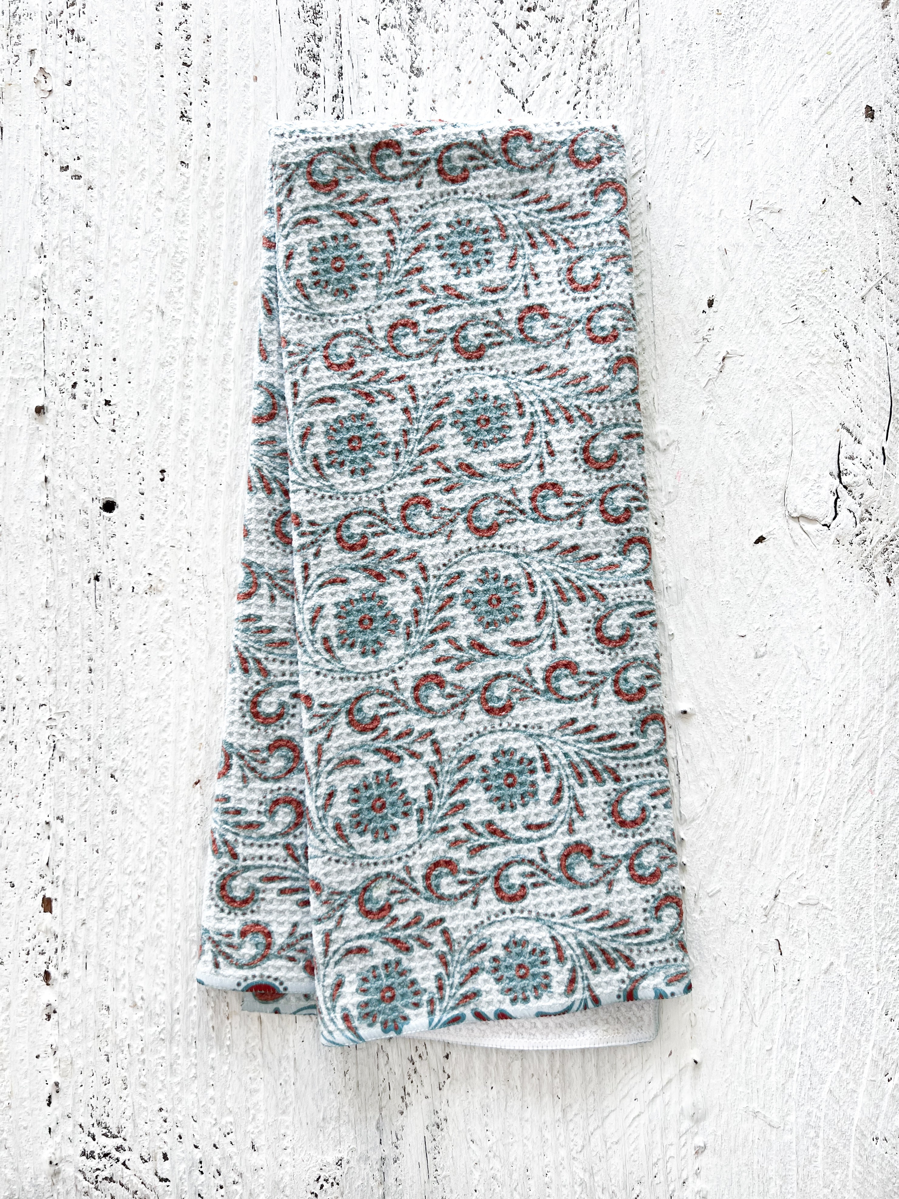 Tooled Leather Floral Kitchen Tea Towel