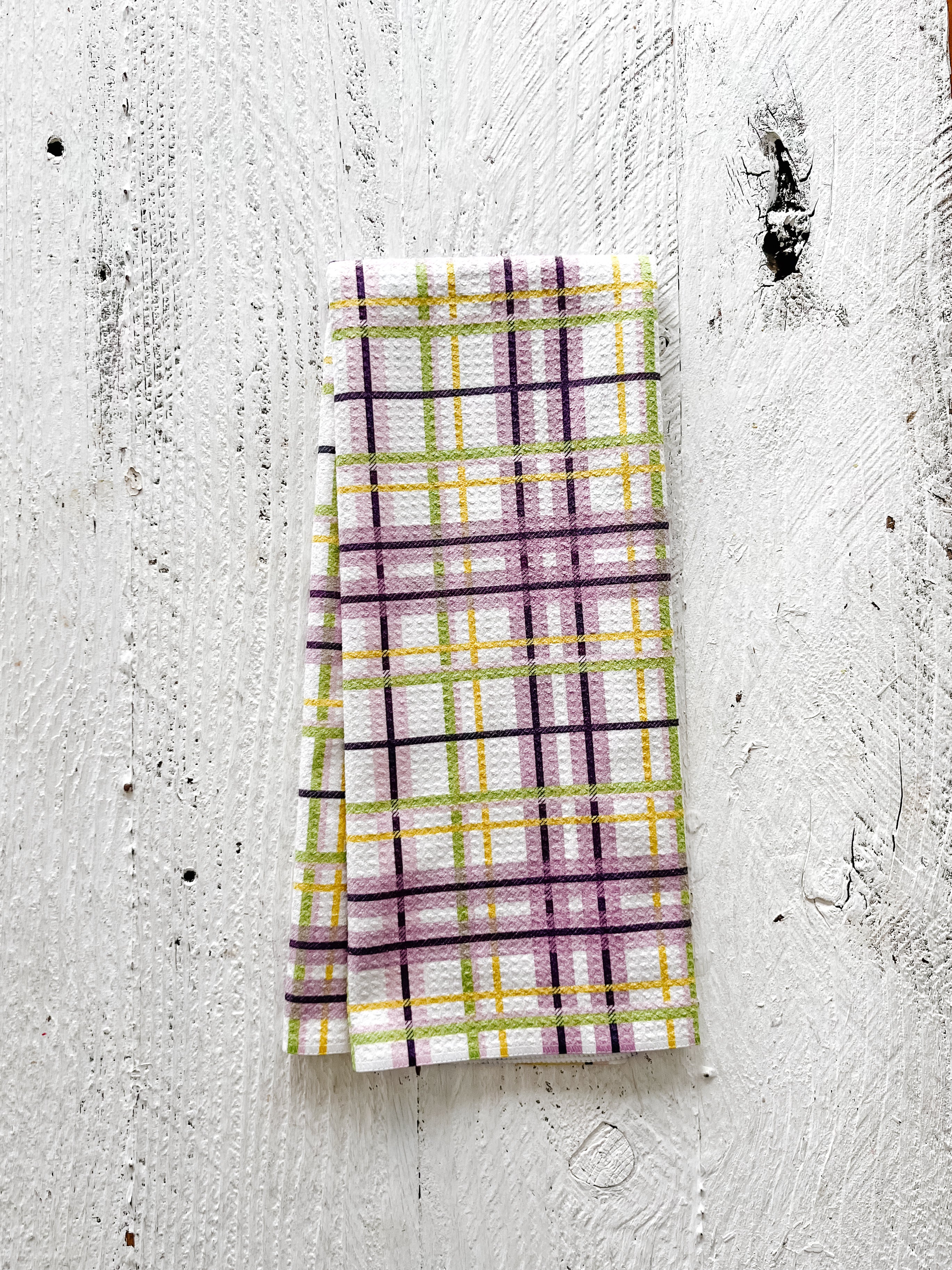 Spring Plaid Kitchen Towel | Plaid Waffle-Weave Kitchen Tea Towel